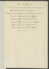 4 vues  - Copie d\'un épigramme de huit vers \'sur Voltaire\', de la main de François Tronchin.- [1745] (ouvre la visionneuse)