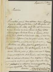 4 vues  - Mecklembourg[-Schwerin], Louise [de Saxe-Gotha], d[uchesse] de. Lettre autographe signée [à Jacob Tronchin].- Pyrmont, 1er août 1788 (ouvre la visionneuse)