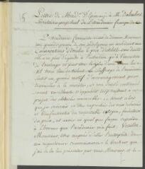 4 vues  - Epinay, [Louise Tardieu] d\'Esclavelles, [marquise] d\'. Copie d\'une lettre à [Jean Le Rond] d\'Alembert, secrétaire perpétuel de l\'Académie française.- 18 janvier 1783, suivi de [Jean Le Rond] d\'Alembert. \'Réponse\', soit copie d\'une lettre à Louise Tardieu d\'Esclavelles, marquise d\' Epinay.- Au Louvre, 19 janvier 1783 (ouvre la visionneuse)
