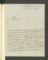 4 vues  - Frossard [de Saugy, Louis-Benjamin ], \'colonel et chambellan\'. Lettre autographe signée [à Friedrich Melchior Grimm].- Au Plan, près de Moudon, 27 décembre 1787 (ouvre la visionneuse)