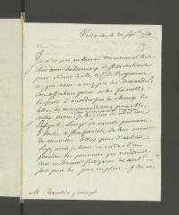 4 vues  - Hennin, [Pierre-Michel]. Lettre autographe signée à [François] Tronchin-Fromaget.- Versailles, 30 septembre 1784 (ouvre la visionneuse)