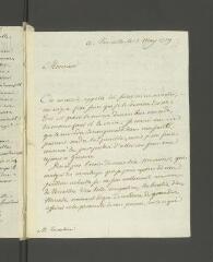 4 vues  - Hennin, [Pierre-Michel]. Lettre autographe signée à [François] Tronchin-Fromaget.- Versailles, 1er mai 1779 (ouvre la visionneuse)