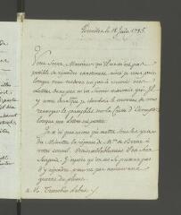 4 vues  - Hennin, [Pierre-Michel]. Lettre non autographe signée à [Jean-Armand] Tronchin-Labat.- Versailles, 18 juin 1785 (ouvre la visionneuse)