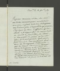 4 vues  - Hennin, [Pierre-Michel]. Lettre autographe signée à [François] Tronchin.- Vers[aill]es, 8 février 1787 (ouvre la visionneuse)