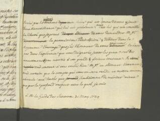 2 vues  - [Tronchin, François]. Brouillon autographe non signé d\'une lettre à [Armand-Thomas Hüe de Miromesnil], garde des sceaux.- 31 mai 1779 (ouvre la visionneuse)