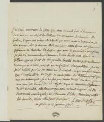 4 vues  - Cossé, [Louis-Hercule-Timoléon], marquis de. Lettre autographe signée à [François] Tronchin, à Genève.- Paris, 14 janvier 1776 (taxe et marques postales) (ouvre la visionneuse)