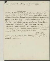 4 vues  - Villevieille, [Jean-François Dufour de]. Lettre autographe signée à [François] Tronchin, aux Délices.- Château de Ferney, 21 novembre 1777 (ouvre la visionneuse)