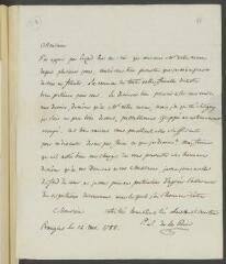 4 vues  - De la Rive, P[ierre-]L[ouis]. Lettre autographe signée à [François] Tronchin, aux Délices, à Genève.- Céligny, lundi 14 novembre 1788 (taxe postale) (ouvre la visionneuse)