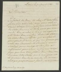 4 vues  - Devigneux, [Jérôme]. Lettre autographe signée à [François] Tronchin, à Genève.- Paris, 7 août 1781 (ouvre la visionneuse)