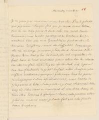 4 vues  - [Diodati, Marie-Elisabeth, dite Bétie]. Lettre autographe non signée à son père [Théodore] Tronchin, au Palais Royal, à Paris.- \'Mercredy matin\' [fin mai 1769] (taxe et marque postales) (ouvre la visionneuse)