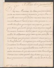 4 vues  - Valentinois, [Jacques-François-Léonor de Goyon de Matignon], duc de. Lettre non autographe signée à [Jean] Tronchin, à Genève.- Paris, 17 janvier 1736 (ouvre la visionneuse)