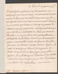 4 vues  - Valentinois, [Jacques-François-Léonor de Goyon de Matignon], duc de. Lettre non autographe signée à [Jean] Tronchin, à Genève.- Paris, 4 janvier 1747 (ouvre la visionneuse)