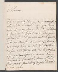 4 vues  - Erlach, Général [Jérôme] d\'. Lettre autographe signée à [Antoine] Tronchin.- Château d\'Arwangen, 9 juillet 1710 (ouvre la visionneuse)