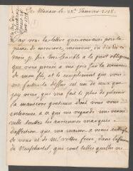 6 vues  - Valentinois, [Jacques-François-Léonor Goyon de Matignon], duc de. Lettre autographe signée à [Antoine] Tronchin, syndic, à Genève.- Monaco, 28 janvier 1718 (avec enveloppe) (ouvre la visionneuse)