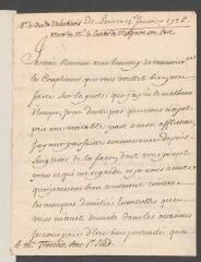 6 vues  - Valentinois, [Jacques-François-Léonor de Goyon de Matignon], duc de. Lettre non autographe signée à [Antoine] Tronchin, ancien premier syndic de la République de Genève, à Genève.- Paris, 14 février 1725 (ouvre la visionneuse)