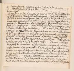 2 vues  - [Tronchin, Jean]. \'Copie [autographe non signée] de ma réponse à Mr le Comte de Lautrec escrite de Lion le 27 dec. 1737\'.- Sans date (ouvre la visionneuse)