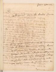 4 vues  - Lullin[-de Lubières], Ami. Lettre autographe signée à son cousin [Jean Tronchin].- Genève, 4 juin 1727 (ouvre la visionneuse)