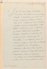 4 vues  - Vergennes, [Charles Gravier, comte] de. Lettre non autographe signée à J[ean-Armand] Tronchin.- Versailles, 1er avril 1785 (ouvre la visionneuse)