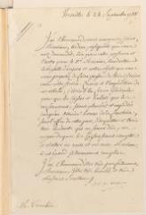4 vues  - Montmorin, [Armand-Marc], c[om]te de. Lettre non autographe signée à [François ou Jean-Armand] Tronchin.- Versailles, 24 septembre 1788 (ouvre la visionneuse)