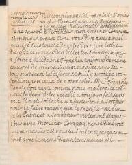 4 vues  - [Chapeaurouge], J[aco]b d[e]. Lettre autographe, signée d\'un monogramme, [à Jean Tronchin].- Prevessin, 25 juillet 1735 (ouvre la visionneuse)