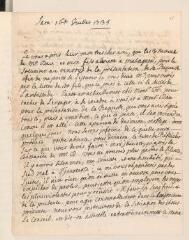 4 vues  - M[olènes], T[ronchin, Anne]. Lettre autographe, signée d\'initiales, [à son mari Jean Tronchin].- Samedi 16 juillet 1735 (ouvre la visionneuse)