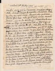 4 vues  - [Tronchin, Anne]. Lettre autographe non signée [à son mari Jean Tronchin], en deux parties séparées, la première \'pour vous seul\'.- Vendredi 8 juillet 1735 (ouvre la visionneuse)