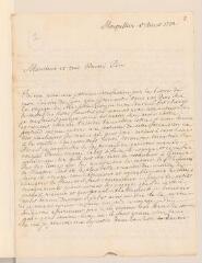 4 vues  - Tronchin, J[ean-]R[obert]. Lettre autographe signée à son père [Jean] Tronchin, à Genève.- Montpellier, 8 août 1732 (taxe et marque postales) (ouvre la visionneuse)