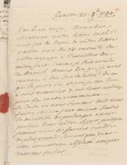 4 vues  - [Saladin de Crans, Antoine]. Lettre autographe non signée à Jacob Tronchin, au Palais-Royal, à Paris.- Genève, 25 octobre 1780 (ouvre la visionneuse)