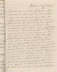 4 vues  - [Saladin de Crans, Antoine]. Lettre autographe non signée, [à Jacob Tronchin].- Genève, 1er décembre 1780 (ouvre la visionneuse)