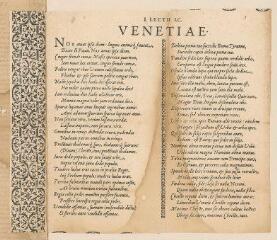 2 vues  - Feuillet imprimé contenant un poème de Jacques Lect, intitulé \'I. Lectii I.C. Venetiae\'.- sans lieu ni date (ouvre la visionneuse)